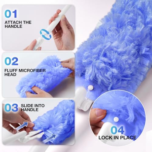 OskokClean Duster Refills Kit with 13" Handle, 10 Count, Blue - Image 6