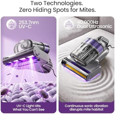 Bed Vacuum Cleaner, 20kPa, 253.7nm UV-C Light, Ultrasonic,149°F Heating - Image 3