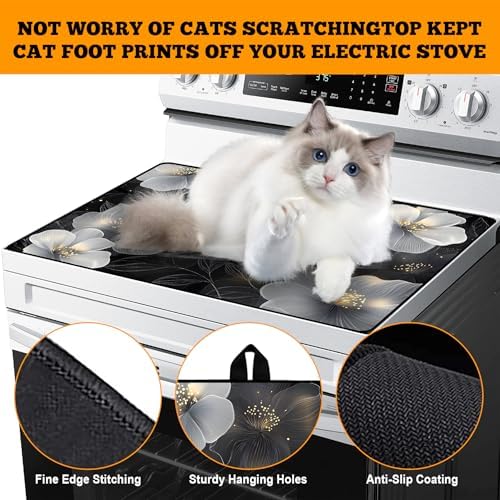 Multi-Design Stove Top Cover for Glass/Electric Stoves - 3-in-1 Heat-Resistant Protector Mat, Non-Slip Drying Rack 28"x20" (White Flowers, 28" L x 20" W) - Image 4