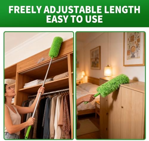 Cobweb Duster with Extension Pole, Washable Cleaning Duster Kit with 3 Duster Heads, Cobweb Duster, Corner Brush, Aluminum Telescoping Pole for high Ceiling Fan，Spider Web Brush with Extension Pole - Image 6