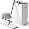 JOYMOOP Flat Mop System, Microfiber Mop and Bucket Set, White, Floor Cleaning for Home & Commercial Use, Wet Dry Mop for Hardwood Floors, Long Handle, Includes 5 Washable Pads by JOYMOOP