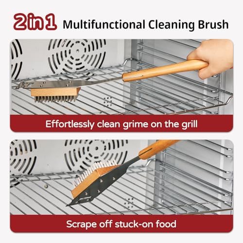 Pizza Oven Brush, 16.9 Inch Grill Cleaning Brush with Scraper, Stainless Steel Bristles with Beech Wood Handle, 2 in 1 Pizza Stones Brush, Ourdoor Pizza Oven Accessories, Heat Resistant - Image 6