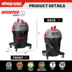 Shop-Vac 6 Gallon Ultra Quiet Shop Vacuum Wet and Dry, 4.5 Peak HP, 5430541 - Image 3