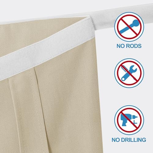 RYB HOME Thick Faux Linen Weave Textured Curtains for French Door Tie up Window Covers Sidelight Door Curtains Blinds for Patio, 1 Piece, 26W x 80L Inches,Light Beige - Image 2