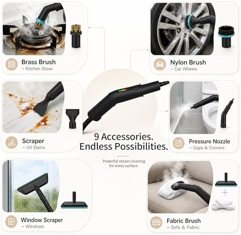Steam Cleaner, 3-Level Adjustable Pressurized Steam Cleaner for Home, 15s Heat-Up Handheld Steamer for Cleaning, 1.9 Qt Tank Portable Steam Cleaner for Car, Tile, Grout - Image 7