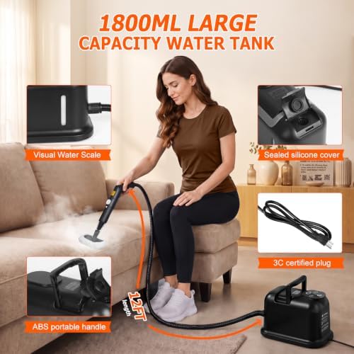 Handheld Steam Cleaner for Home, 9-Level Steam Control, Black - Image 3