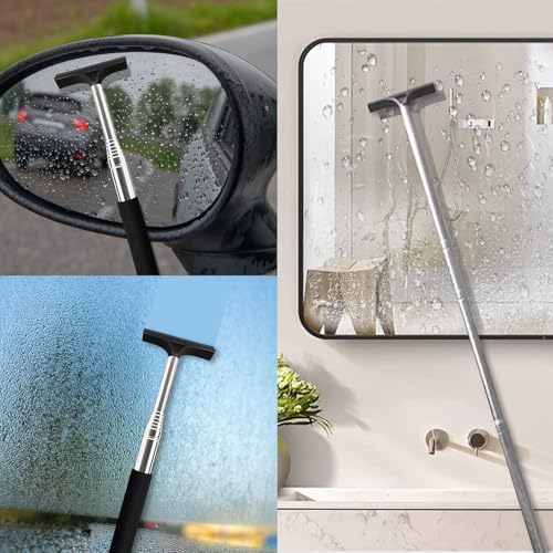 1 Pcs Car Window Mini Squeegee Retractable Auto Glass Squeegee Car Rearview Mirror Wiper Water Cleaner with Telescopic Long Rod Portable Cleaning Tools for All Vehicles (Black) - Image 7