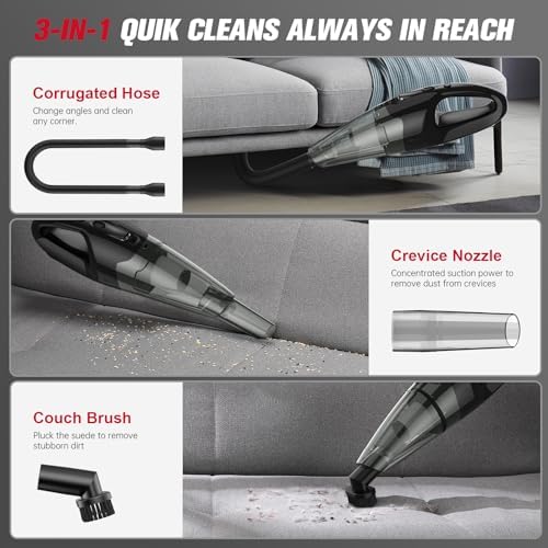 BSRCO Handheld Vacuum Cordless Rechargeable 3-in-1, Car Vacuum Portable Cordless with USB Charge, Handheld Vacuum with LED Light, HEPA Filter, 1.65LBs Lightweight Vacuum Cleaner for Dust, Pet Hair - Image 4