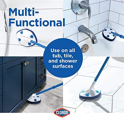 Clorox Extendable Tub & Tile Scrubber with Polyurethane Head – Heavy Duty Bathroom Cleaning Brush with Bonus Refill, Pivoting Head, Replaceable Pad, Works with Clorox Wipes - Image 3