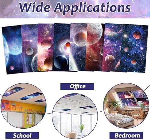 8 Pack Fluorescent Light Covers with 80 Magnets Decorative for Classroom Ceiling Light 4 x 2 Feet Magnetic Light Covers Filter Easy Install for Office Hospitals & Home Drop Ceiling Supplies(Planet ) - Image 4