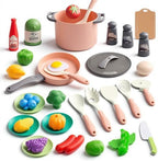 35Pcs Kids Kitchen Toy Accessories, Toddler Pretend Cooking Playset with Play Pots, Pans, Utensils, Cookware, Play Food Set, Toy Vegetables, Learning Gift for Girls & Boys (Pink) by JOKERKING
