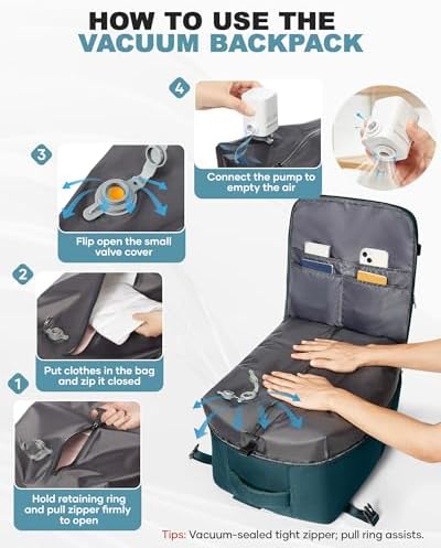 coofay Large Vacuum Backpack Travel with Pump Vacpack Travel Backpack with Vacuum System Compression Backpacks for Travel Easy Vac Pack Carry on Luggage - Image 3