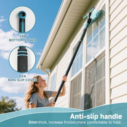 62" Window Squeegee, 2 in 1 Window Cleaning Tool with Telescopic Pole, Rotatable and Bendable Head for High Windows Indoor Outdoor, Includes 2 Blades & 2 Pads (Microfiber+Pads) - Image 5