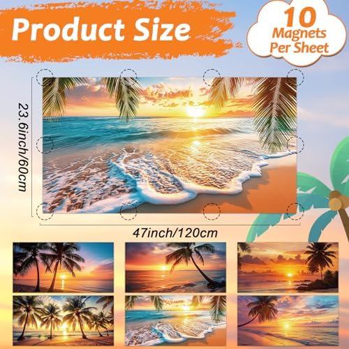 Wiooffen 6 Pcs Fluorescent Light Covers with 60 Magnets Decorative for Classroom Ceiling Light 4 x 2 Feet Magnetic Light Covers Filter Easy Install for Office Hospitals & Home(Orange Beach) - Image 2