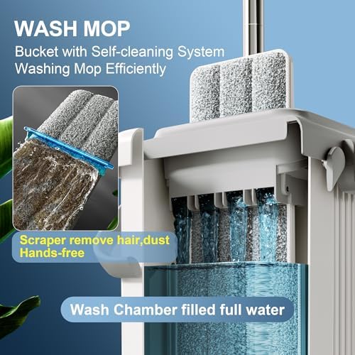 JOYMOOP Mop and Bucket Set for Commercial, 5 Microfiber Pads, White, Max - Image 2
