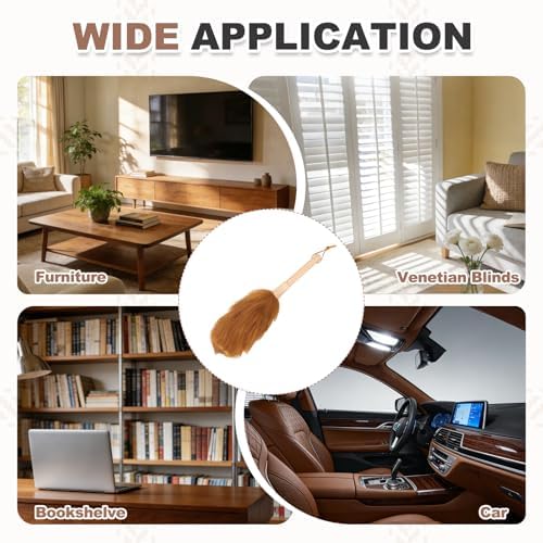 uxcell Wool Duster, 14.2" Natural Feather Cleaner Household Cleaning Duster with Solid Wooden Handle for Cleaning Fans Window Blinds Shelves Furniture, Light Brown - Image 7
