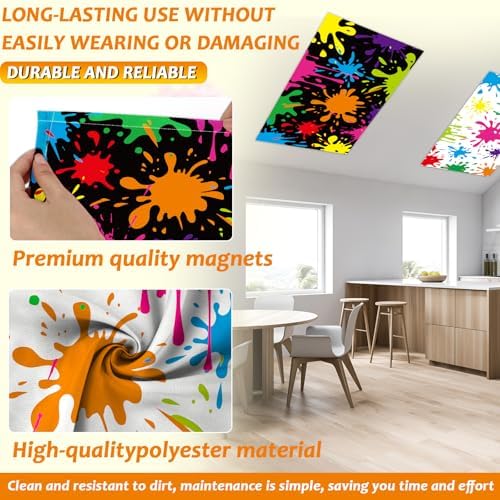 6 Pcs Fluorescent Light Covers with 60 Magnets Decorative for Classroom Ceiling Light 4 x 2 Feet Magnetic Lights Covers Filter Easy Install for Office Hospitals & Home Drop Ceiling Supplies (Painting) - Image 3