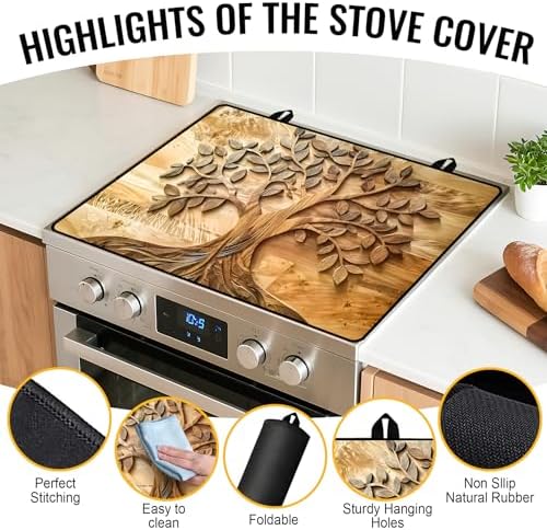 Stove Top Cover for Electric Stove,Glass Stove Top Cover, Heat Resistant Glass Cooktop Cover, Stovetop Protector, Kitchen Decor, Dish Drying Mats Cover for Ceramic Washer Top 28.5x20.5 inch - Image 3