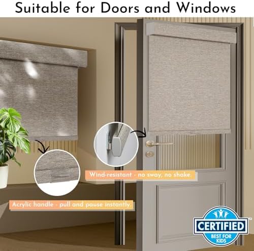 Persilux Blackout Roller Shades for Window Blinds,Cordless,Linen Fabric,Thermal Insulated Fabric UV Protection Shades for Home,Office,Bedroom,Door,Blackout-Light Brown,34 1/2" W X 64" H - Image 3