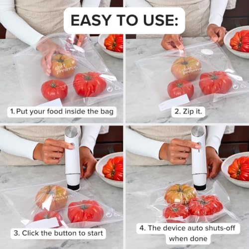 Chef Preserve Compact Vacuum Sealer for Food (Vacuum Sealer Machine + 30 Reusable Vacuum Bags) Powerful Handheld Vacuum Sealer Machine, Seal Meal Saver, Portable Food Sealer - Image 5