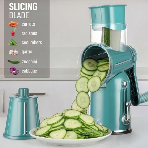 Rotary Cheese Grater Manual Hand Crank 5 Blade Shredder, Classic Green - Image 5