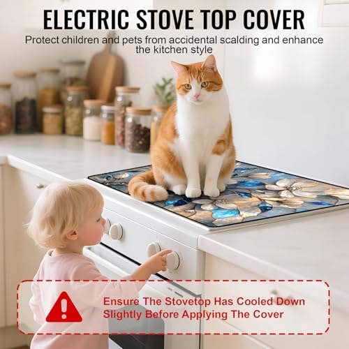 NYZE Stove Top Covers for Electric Stove for Kitchen (Blue Crystal Floral) - Image 6