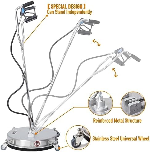 BOCOM 24 Inch Pressure Washer Surface Cleaner Dual Handle Commercial Power Washer Accessory & Parts Concrete Floor Scrubber Attachment with Wheels for Cleaning Driveways, Sidewalks, Patios, 4000 PSI - Image 3