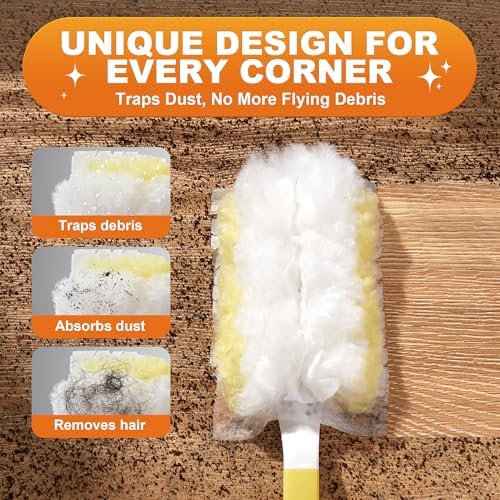 JOYMOOP Disposable Duster for Cleaning, with 1 Handles & 48 Ct Yellow Heavy Duty Refills for Swiffer Feather Duster, Household Cleaning Tool for Electronics, Dusting Furniture, Blinds - Image 2