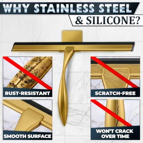 Stainless Steel Shower Squeegee, Glass, Silicone, 12 Inch (Gold) - Image 3