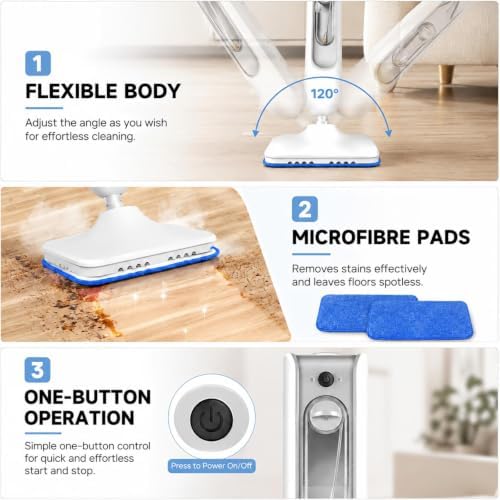Steam Mop, 2 Level Adjustable Handle, with 4 Accessories,White - Image 5