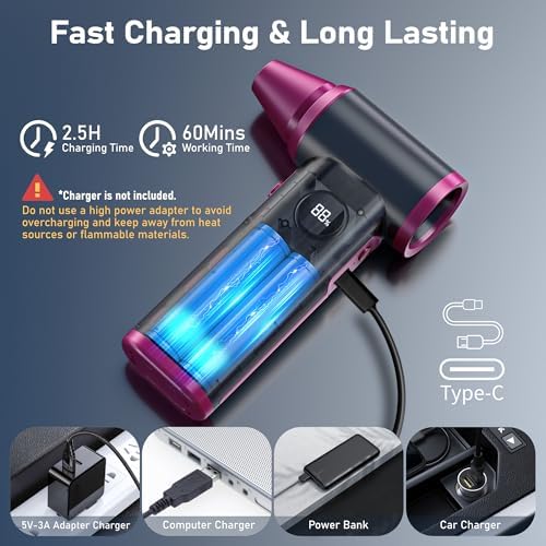 Compressed Air Duster- 130000RPM Rechargeable Electric Air Duster for PC Keyboard, Mini Dust Blower Cordless Air Blower Jet Dryer Turbo Fan Handheld Blower for Car Home Office - Image 2
