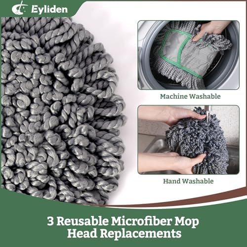 Eyliden Pro Dust Mop for Floor Cleaning, 3 Reusable Microfiber Thicker Pads - Image 4