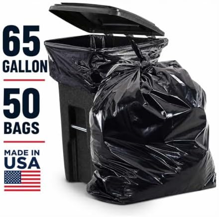 Aluf Plastics 65 Gal Black Heavy Duty Garbage Bags 1.5 Mil - 50"x 48" - Pack of 50 - For Contractor, Outdoor, Construction, & Storage - Image 2