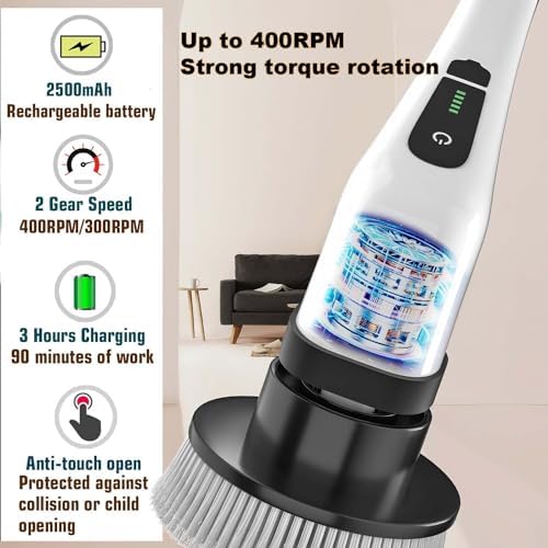 MGLSDeet Electric Spin Scrubber Scrub Brush, Rechargeable Cleaning Brush with 8 in 1 Replaceable Brush Heads, Cordless Power Spin Scrubber 90Mins for Bathroom Shower Bathtub Glass Car - Image 5