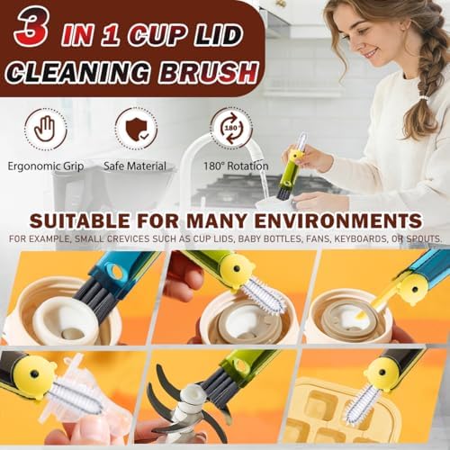 3 in 1 Cup Lid Cleaning Brush, Multifunctional Crevice Cleaning Brush for Water Bottle Insulated Cup Pacifier Tumbler Lid Groove Narrow Space Detail Cleaner Home Kitchen Gadgets(3 PCS) - Image 6