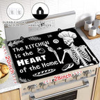 Fun Skull Stove Covers for Electric Stove, Skull Chef Stove Top Covers Black Heat Resist Gas Stove Mats Seasonal Kitchen Decor Stove Mat Chef Gift Skeleton Cooktop Protector Oven Pad for Halloween - Image 2