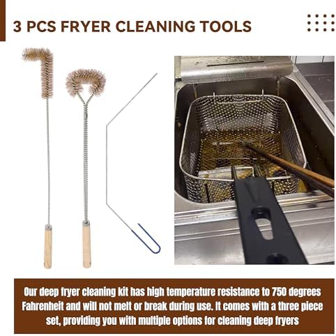 3 Pcs Fryer Cleaning Tools Including L Shaped Brass Bristles Fryer Deep Cleaning Brush, Fryer Deep Cleanout Rod, Long Handle Fryer Basket Brush for Restaurant Air Fryer Cleaning - Image 7