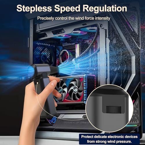Compressed Air Duster, 180000RPM Powerful Cordless Electric Air Duster with Brushless Motor and LED Light, Rechargeable Stepless Speed Regulation Dust Blower for PC, Keyboard, House, Car and Outdoor - Image 4