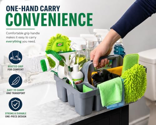 Libman Maid Caddy Cleaning Organizer, Heavy-Duty Janitorial Carry Caddy with Bottle Holders, Toilet Brush Holder & Tool Compartments, Commercial Cleaning Supply Tote - Image 3