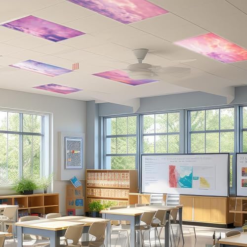 6 Pcs Fluorescent Light Covers with 60 Magnets Decorative for Classroom Ceiling Lights 4 x 2 Feet Magnetic Light Cover Filter Easy Install for Hospitals Drop Home Office Ceiling Supplies (Sunset) - Image 6
