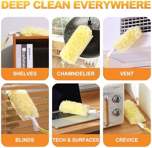 JOYMOOP Scented Telescopic Duster kit, 3FT Extendable Handle (Yellow) + 24 Yellow Refills for Swiffer Feather Duster,Easy Cleaning for Ceilings, Ceiling Fans, Blinds, Vents & Shelves - Image 6
