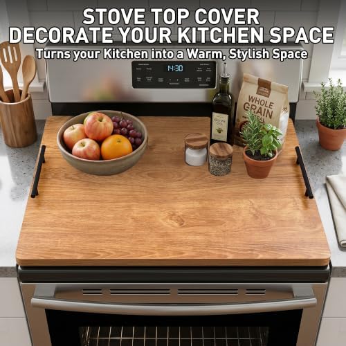 Noodle Board Stove Cover with Handles, Stove Top Covers for Gas Burners and Electric Stove, Wood Stove Cover Board Decorative Serving Tray Kitchen Sink Cover for Counter Space (Brown) - Image 7