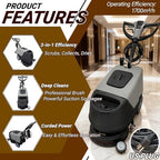 Commercial Walk Behind Floor Scrubber 17" Brush (173RPM) with 13.2 Gallons Dual Tanks, Auto Floor Scrubber Machine for Malls/Hotels/Factories/Offices, Instant Dry/ 1700m²/h Efficiency 110V - Image 3