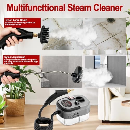 Steam Cleaner, Portable Pressurized Steamer for Cleaning with 14pcs Accessories, 6-Level Adjustable and 15s Heat-Up, Handheld Steam Cleaner for Home, Tile, Dirt, Grout, Grease, Car Detailing (Gray) - Image 5