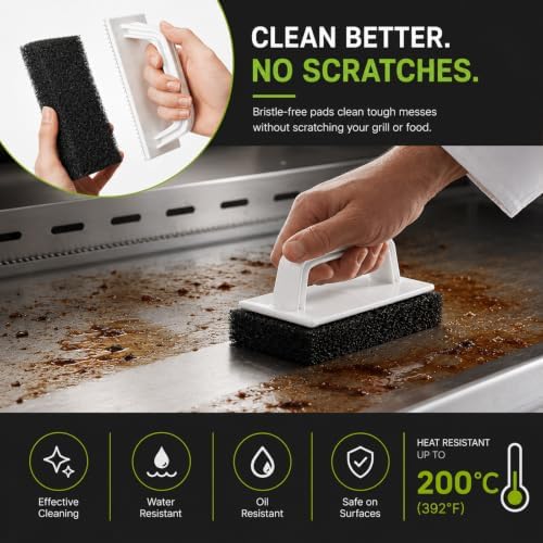 Grill Cleaning Kit, 10 PCS Bristle-Free Griddle Scrubber Pads with Reusable Handle, 4 Cleaning Levels for Blackstone, Grill Grates, Cast Iron, Smoker & Oven Racks - Image 3