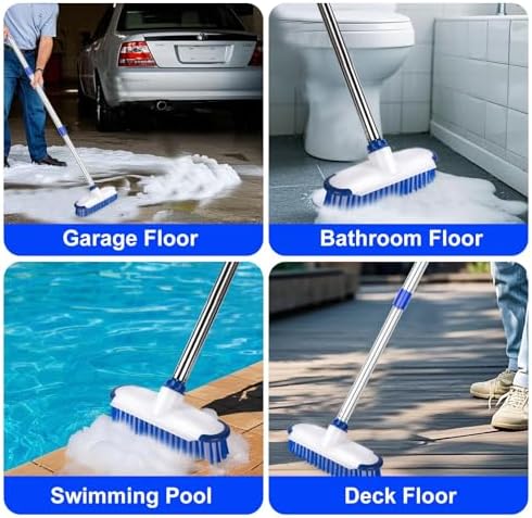 Floor Scrub Brush with Long Handle, 2 in 1 Deck Scrub Brush, Stiff Bristle Scrub Broom & Cleaning Brush for Tile Floor,Deck,Patio,Marble,Garage,Wall, Kitchen,Bathroom - Image 6