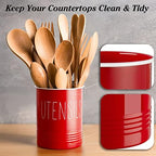Bivvclaz Kitchen Utensil Holder - 6.7" Utensil Holder for Kitchen Counter - Cooking Utensil Crock with Cork Bottom - Red Decor and Accessories - Countertop Utensil Storage Caddy Organizer - Image 4