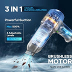 SakerPlus Mini Vacuum Cleaner, 3 in 1 Car Vacuum Cleaner High Power, 15000PA Powerful Suction, Air Duster, 7500mAh, Adjustable Small Vaccum Portable Cordless for Cars,Desktop,Home- Light Blue - Image 2