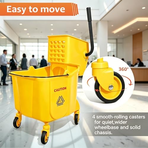 VOUBIEN 35 Qt Commercial Mop Bucket with Side-Press Wringer Combo on Wheels - Image 4
