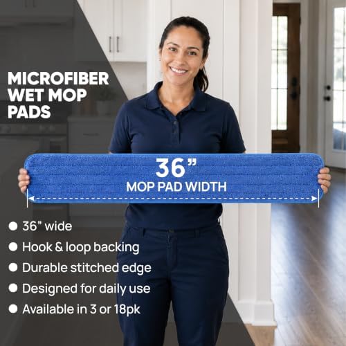 Microfiber Wholesale 36 inch Microfiber Mop Pads - Machine Washable, Reusable, Refills & Replacement Wet Mop Heads Compatible with Any Microfiber Flat Mop System (18 Pack) - Image 3